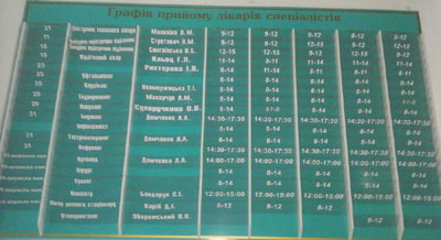 Городская поликлиника Коростеня : График приема врачей